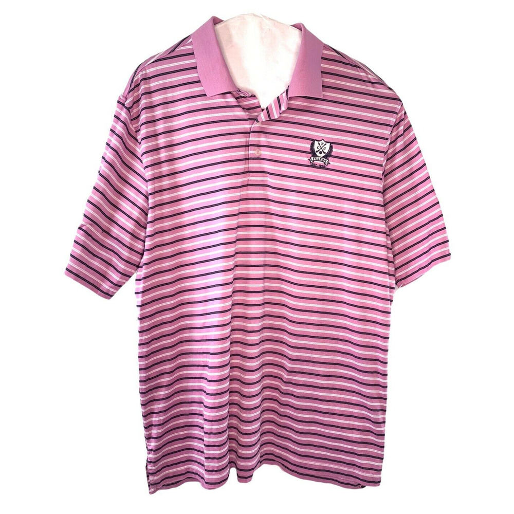 Byron Nelson Golf Shirt Mens‎ XL Lilac Black White Stripe Polo Short Sleeve